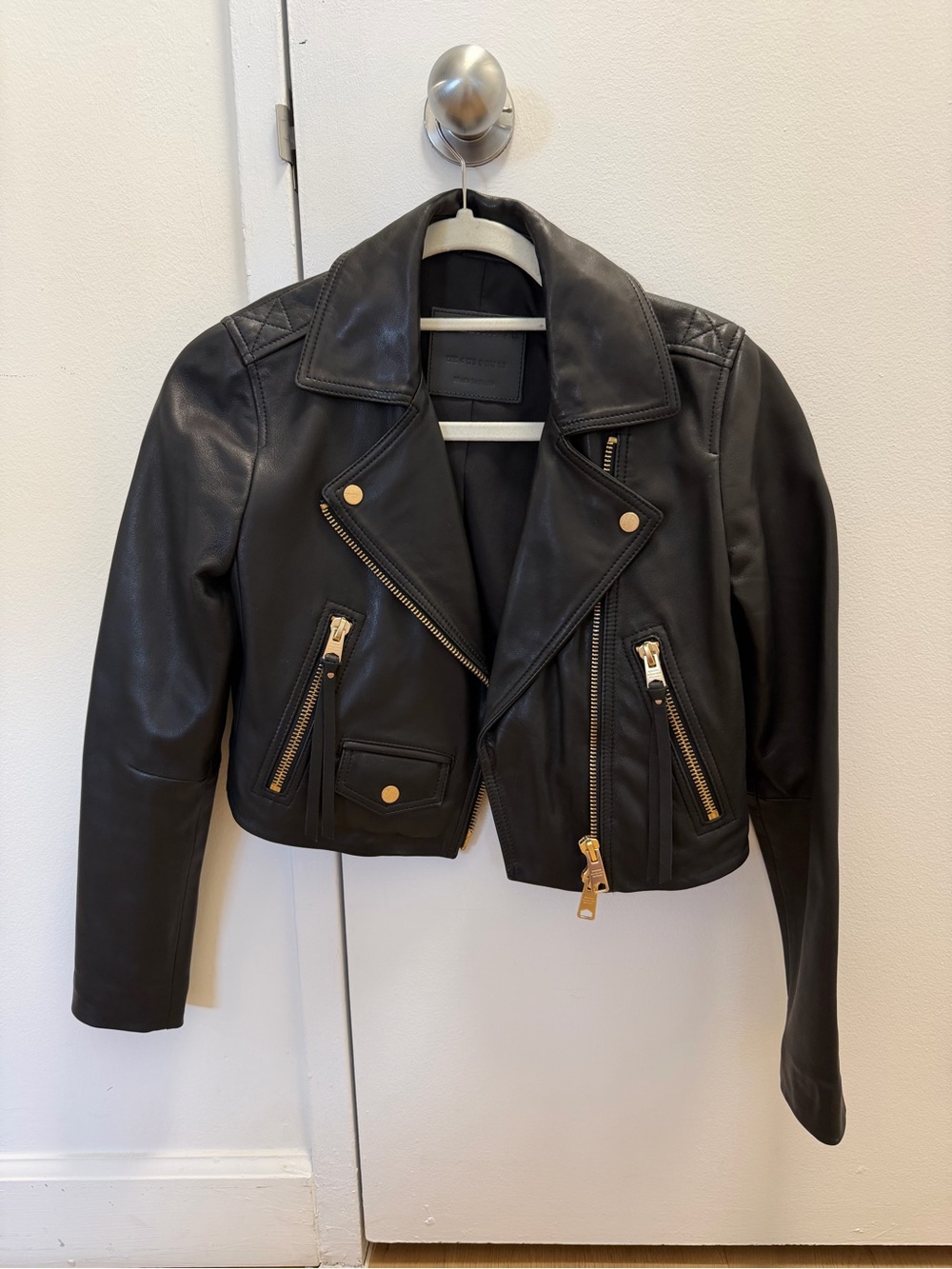 Allsaints Black Leather Jacket with Gold Hardware